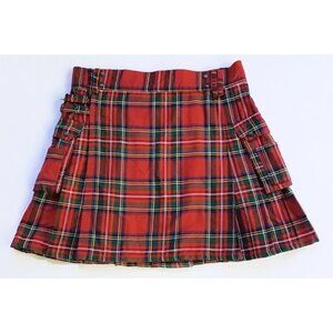Scottish Style Kilt Skirt Mens 42 Red Tartan Plaid Pleated Buckles Pockets